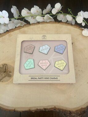 Bridal Party Wine Charms Set By The Ring Boxes Pack Of 6 Colorful Diamonds